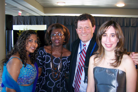 From left 2010 fellows Melini Moses, Nadia Zibilila, Nicholas Kristoff of the New York Times and recipient of Chair Citation, and Débora Dongo-Soria