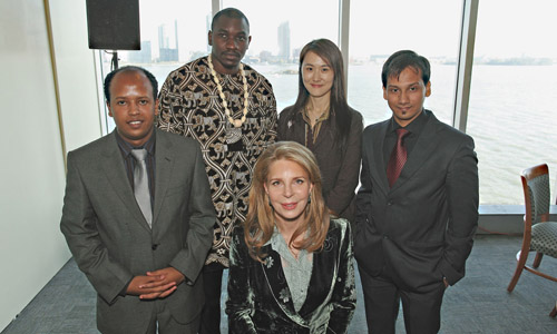 2011 fellowship recipients with Queen Noor. From left standing: Kirubel Tadesse, Kingsley Amayo, Kunzhe Liu and Altamash Hashmi